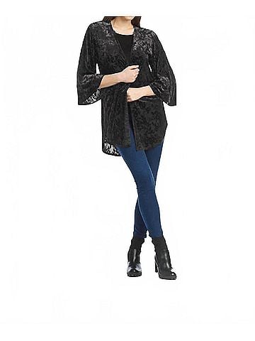 Papillon Burnout Open Velvet Cardigan in Black (view 2)