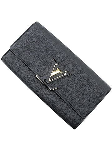 Louis Vuitton LOUIS VUITTON Bi-fold Long Wallet Portefeuille Capucines Women's Black Taurillon Leather M61248 KM3368 (view 1)