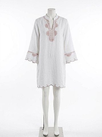 Johnny Was Linen Scallop Dress in White (view 1)