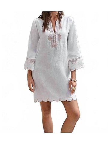 Johnny Was Linen Scallop Dress in White (view 2)