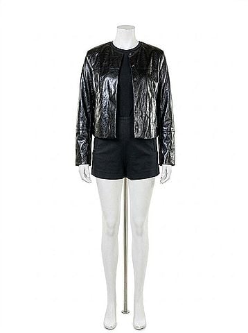 THML Button Up Faux Leather Jacket in Black (view 1)