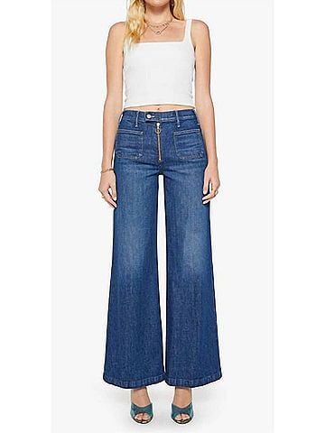 Mother Hustler Roller Patch Zip Heel Jeans in Made In The Shade (view 2)